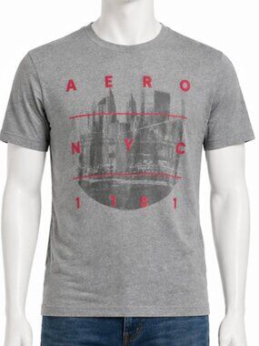Aeropostale Men's Small T-Shirt NYC 1987 Gray Short Sleeve Crew Neck Graphic Tee